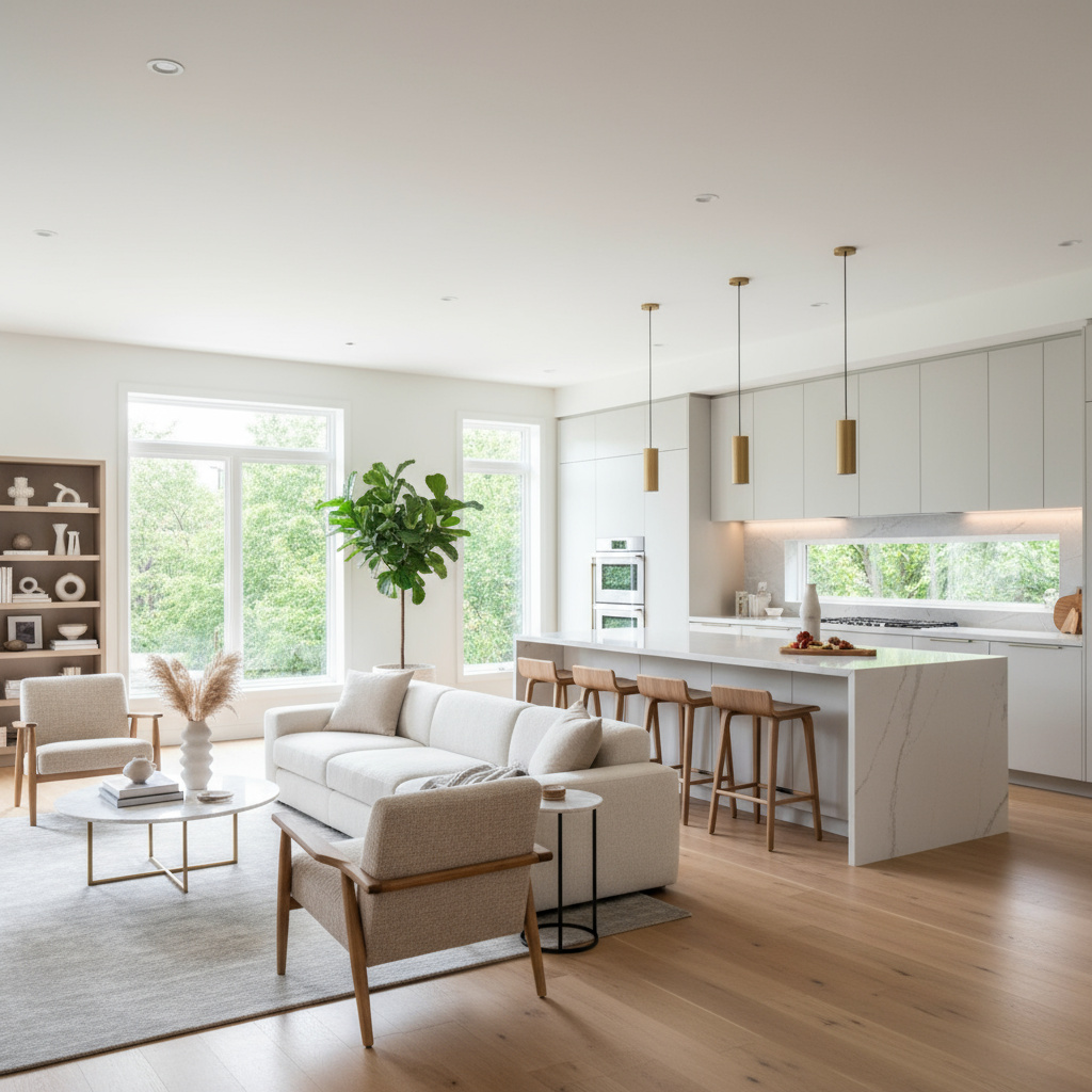 Salón y cocina reformados con acabados modernos