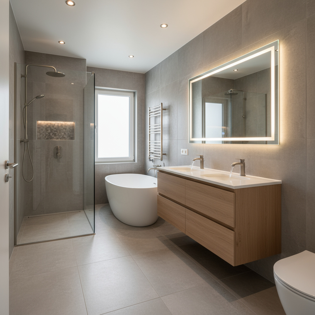 Baño reformado con sanitarios contemporáneos
